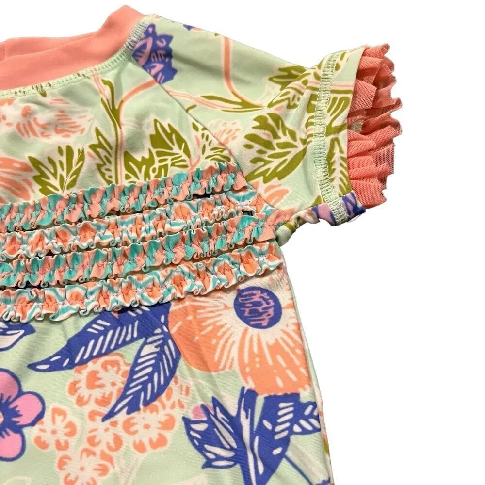 Matilda Jane Green Floral Ruffle Rash Guard Swim Top 18-24 months